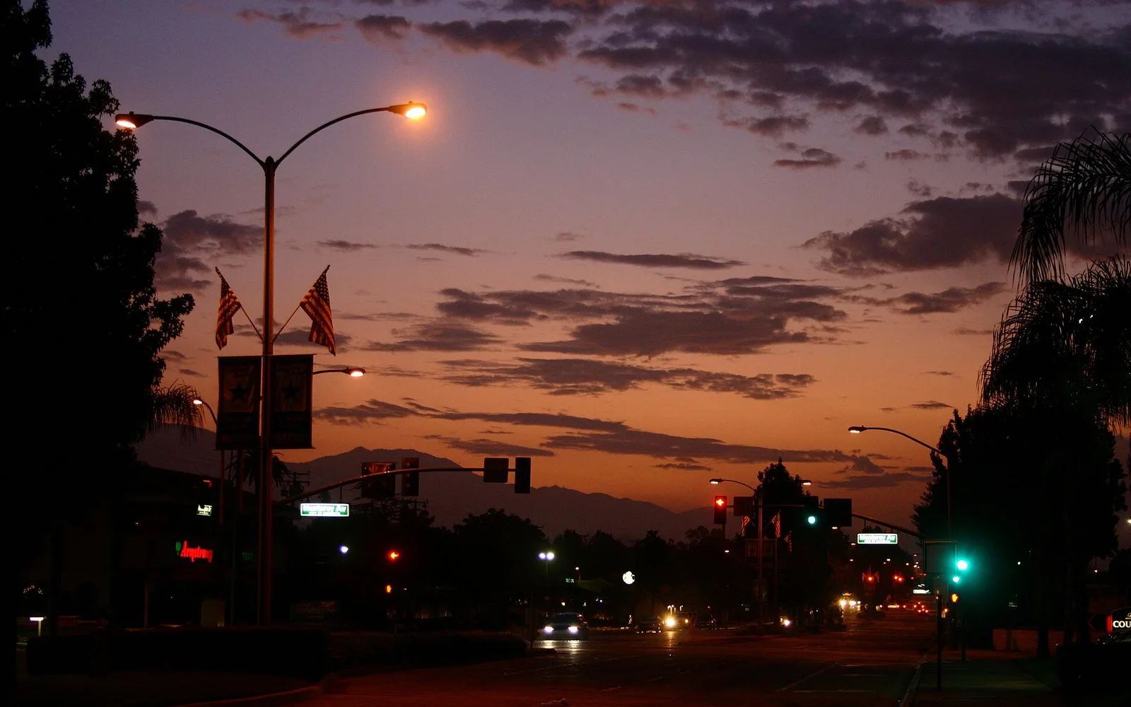 Historic U.S. Route 66 corridor in Monrovia at sunrise, September 2011.
